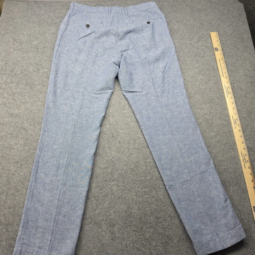 J Crew Pants Mens 34x34 Straight Blue Woven Cotton Linen Dress Pants